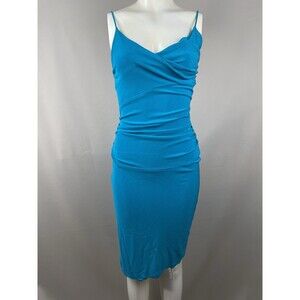 Diane Von Furstenberg Spaghetti Strap Slip Dress Women's 6 Teal Stretch Vintage